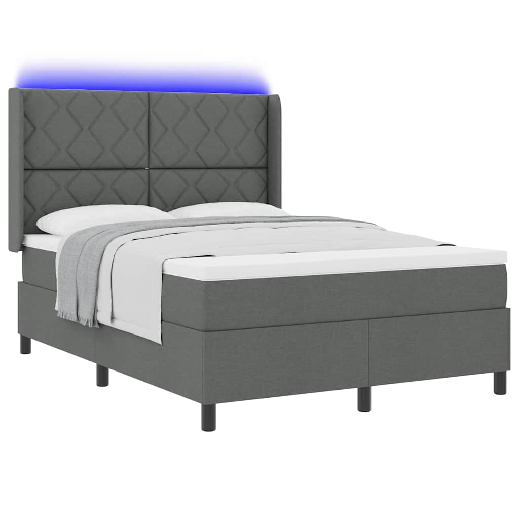LED Box Spring Bed met hoofdeinde Donkergrijs 140 x 190 cm Stof