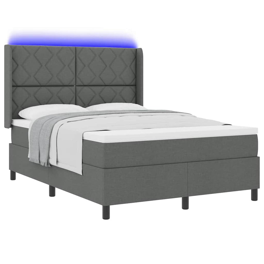 LED Box Spring Bed met hoofdeinde Donkergrijs 140 x 190 cm Stof