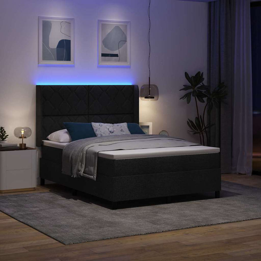 LED Box Spring Bed met hoofdeinde Zwart 140 x 190 cm Stof