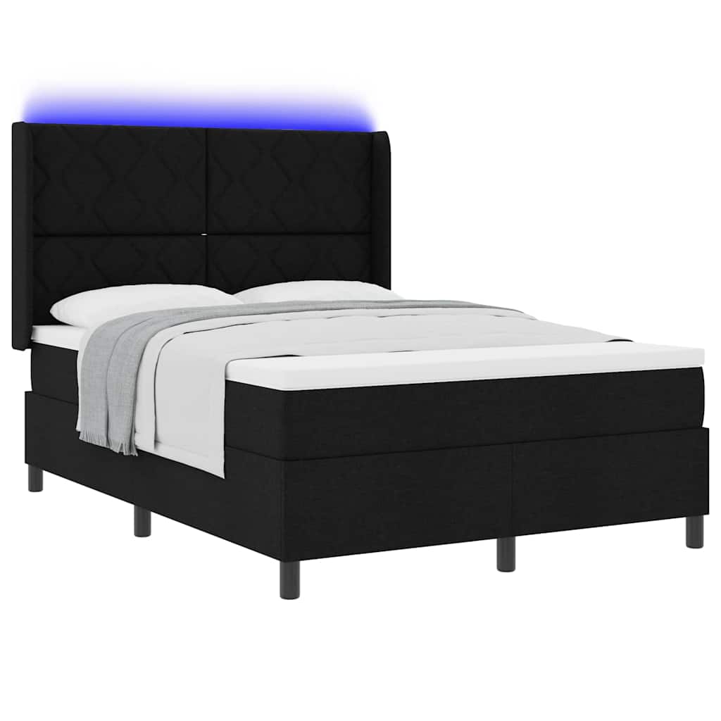 LED Box Spring Bed met hoofdeinde Zwart 140 x 190 cm Stof