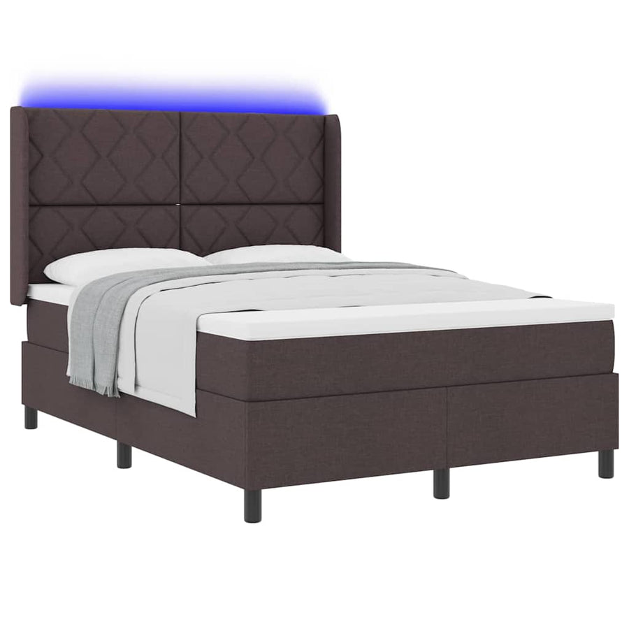 LED Box Spring Bed met hoofdeinde Donkerbruin 140 x 190 cm Stof