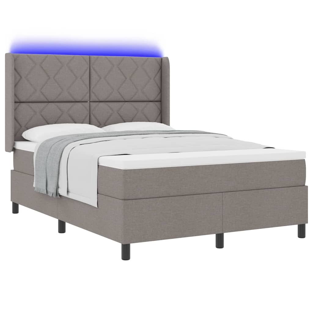 LED Box Spring Bed met hoofdeinde Taupe 140 x 190 cm Stof