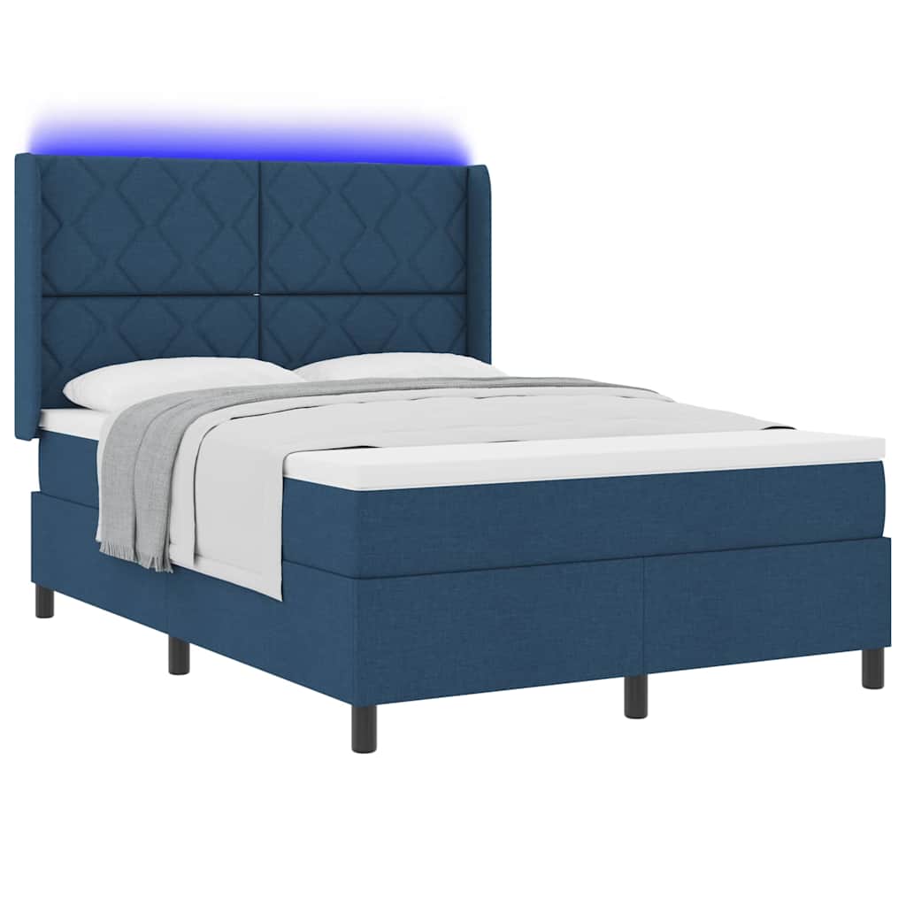 LED Box Spring Bed met hoofdeinde Blauw 140 x 190 cm Stof