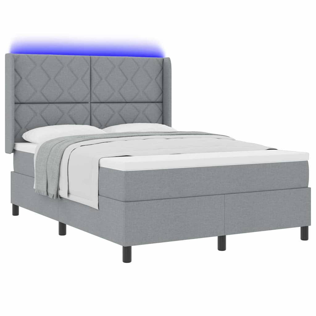 LED Box Spring Bed met hoofdeinde Lichtgrijs 140 x 200 cm Stof