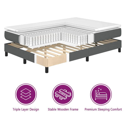 LED Box Spring Bed met hoofdeinde Donkergrijs 140 x 200 cm Stof