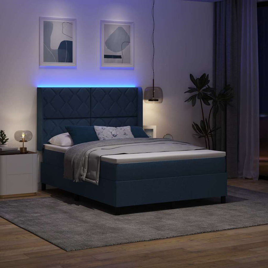 LED Box Spring Bed met hoofdeinde Blauw 140 x 200 cm Stof