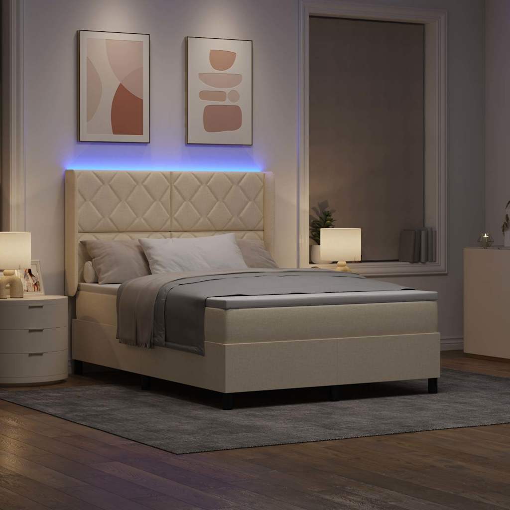 LED Box Spring Bed met hoofdeinde Crème 160 x 200 cm Stof