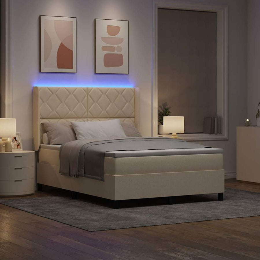 LED Box Spring Bed met hoofdeinde Crème 160 x 200 cm Stof