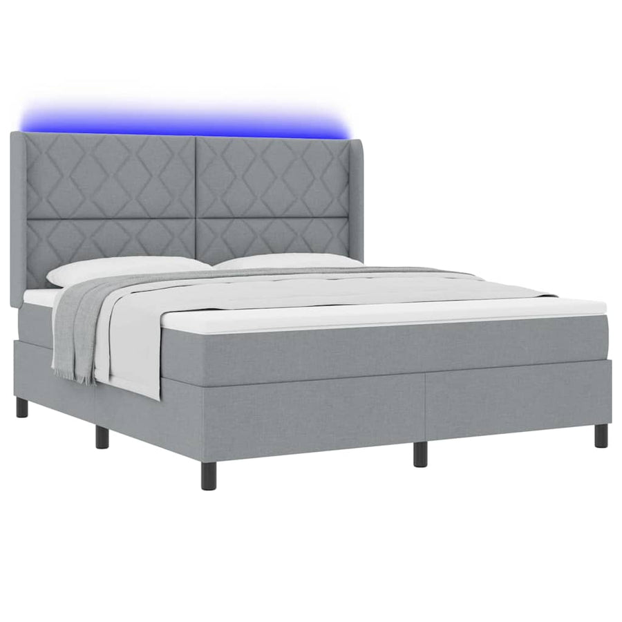 LED Box Spring Bed met hoofdeinde Lichtgrijs 180 x 200 cm Stof