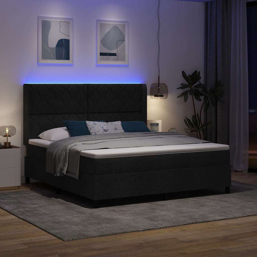 LED Box Spring Bed met hoofdeinde Zwart 180 x 200 cm Stof