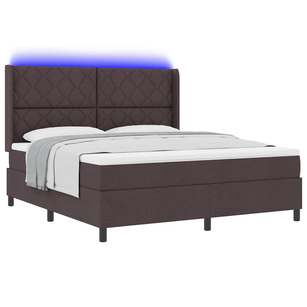 LED Box Spring Bed met hoofdeinde Donkerbruin 180 x 200 cm Stof