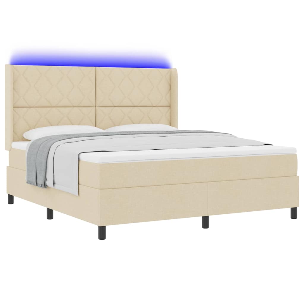 LED Box Spring Bed met hoofdeinde Crème 180 x 200 cm Stof