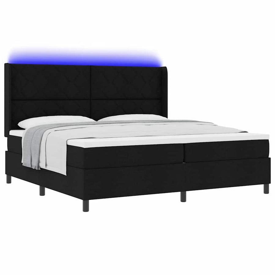 LED Box Spring Bed met matras Zwart 200 x 200 cm Stof