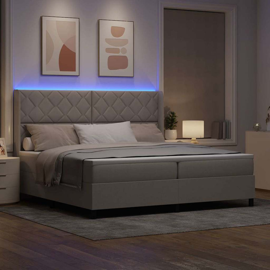 LED Box Spring Bed met hoofdeinde Taupe 200 x 200 cm Stof