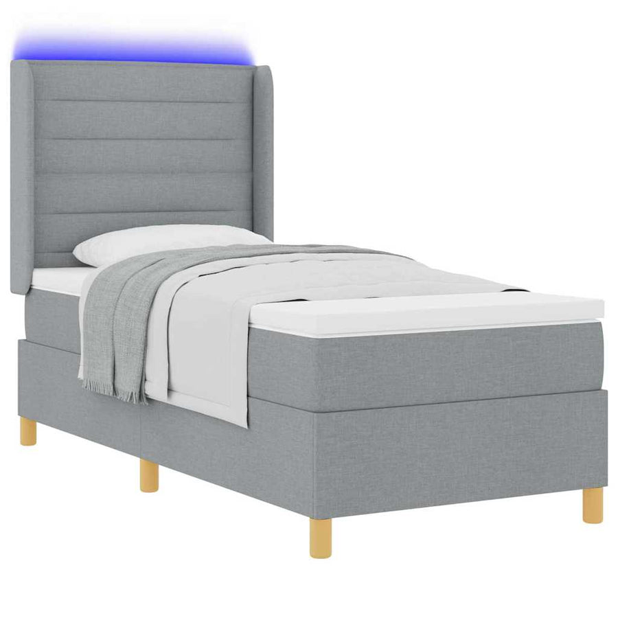 Boxspringbed met hoofdeinde Lichtgrijs 90 x 200 cm Stof