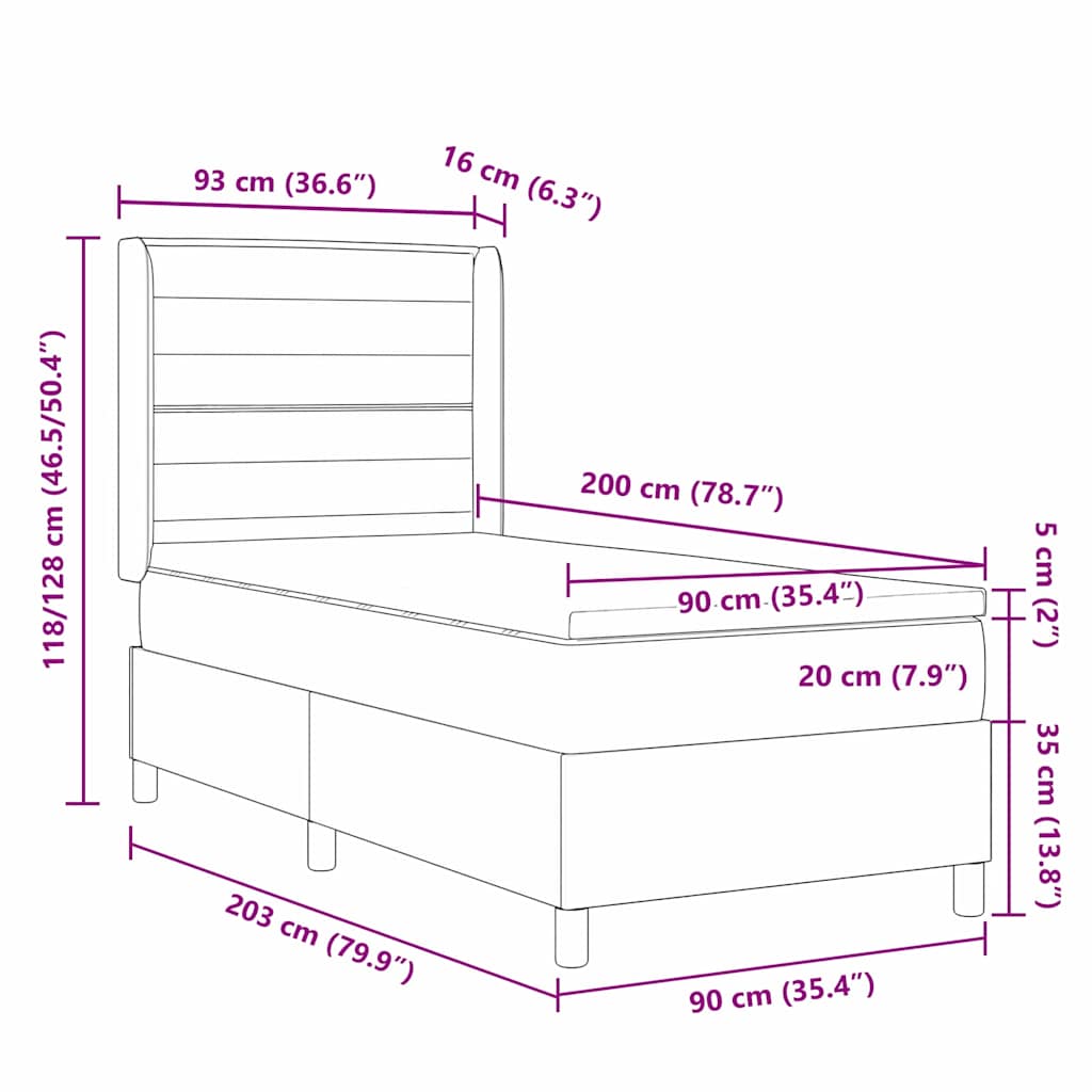 Boxspringbed met hoofdeinde Lichtgrijs 90 x 200 cm Stof