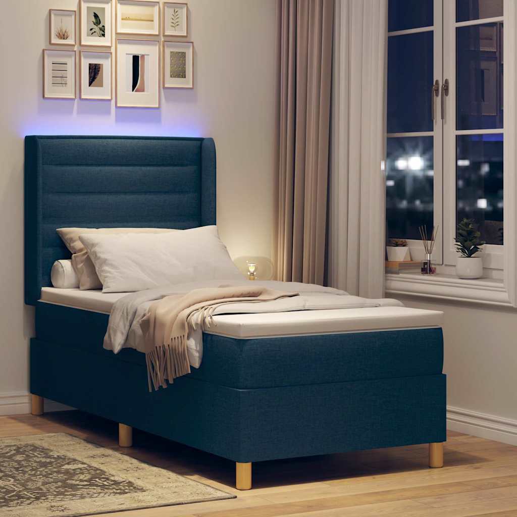 Boxspringbed met LED-stripverlichting Blauw 100 x 200 cm Stof