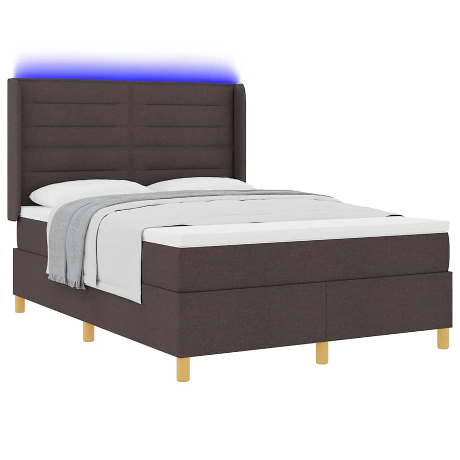Boxspringbed met LED-stripverlichting Bruin 140 x 200 cm Stof