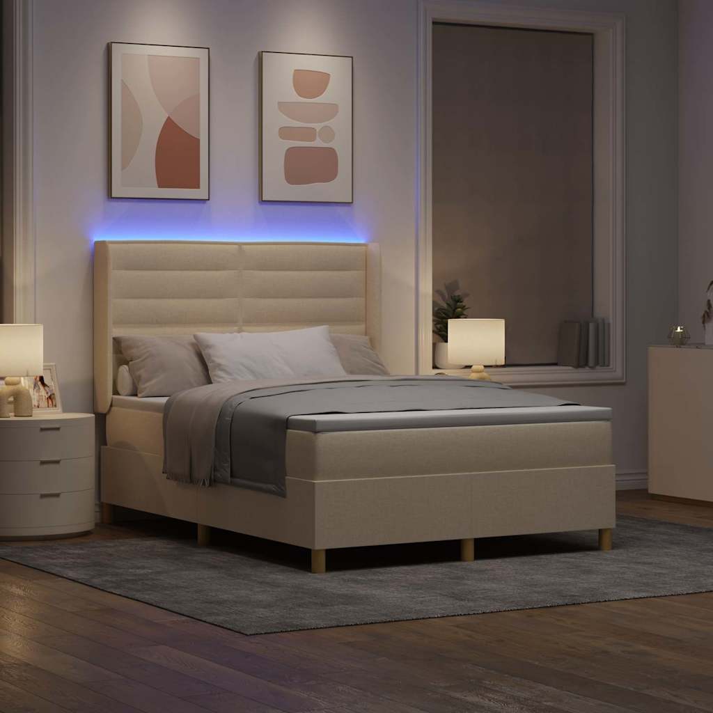 Boxspringbed met LED-stripverlichting Crème 160 x 200 cm Stof