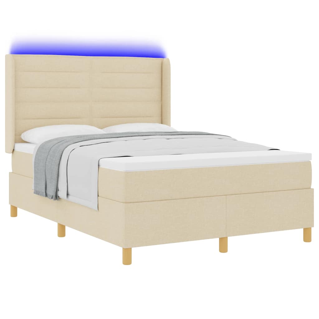 Boxspringbed met LED-stripverlichting Crème 160 x 200 cm Stof