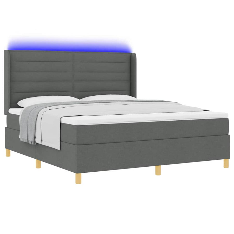 Boxspringbed met LED-stripverlichting Grijs 180 x 200 cm Stof
