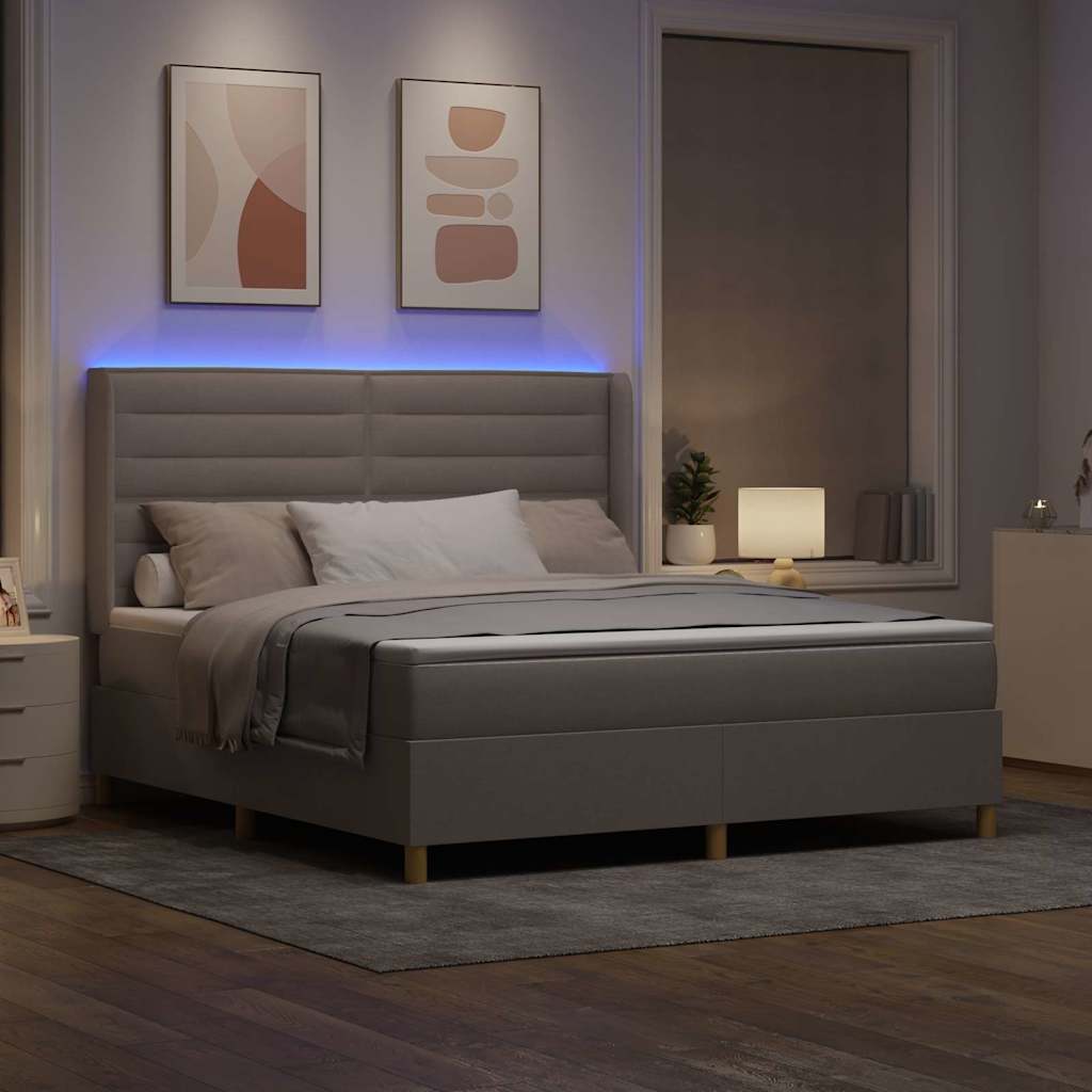 Boxspringbed met LED-stripverlichting Taupe 180 x 200 cm Stof