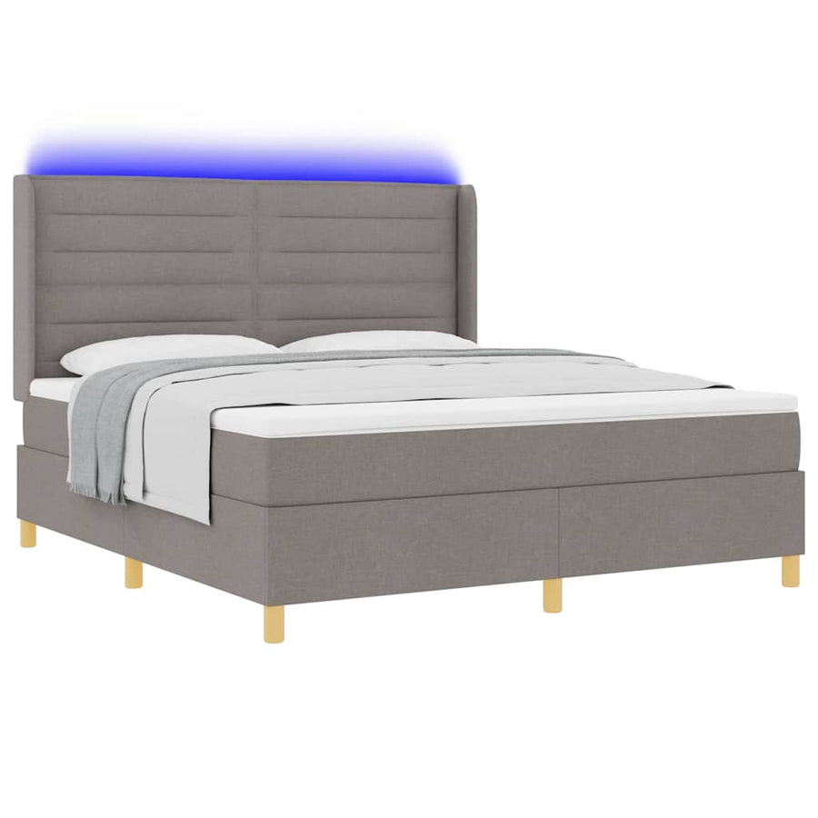 Boxspringbed met LED-stripverlichting Taupe 180 x 200 cm Stof