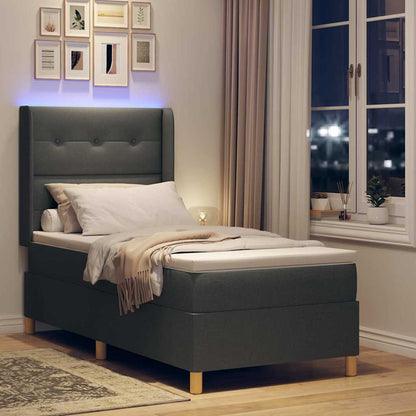 Boxspringbed met LED-stripverlichting Grijs 90 x 190 cm Stof