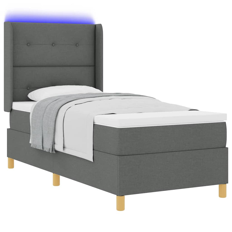 Boxspringbed met LED-stripverlichting Grijs 90 x 190 cm Stof