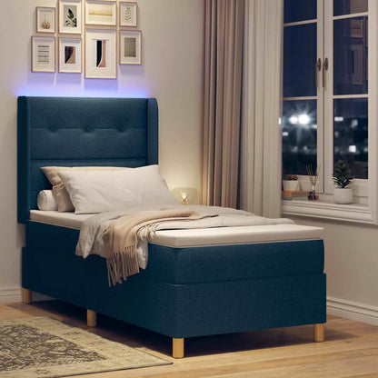 Boxspringbed met LED-stripverlichting Blauw 90 x 200 cm Stof
