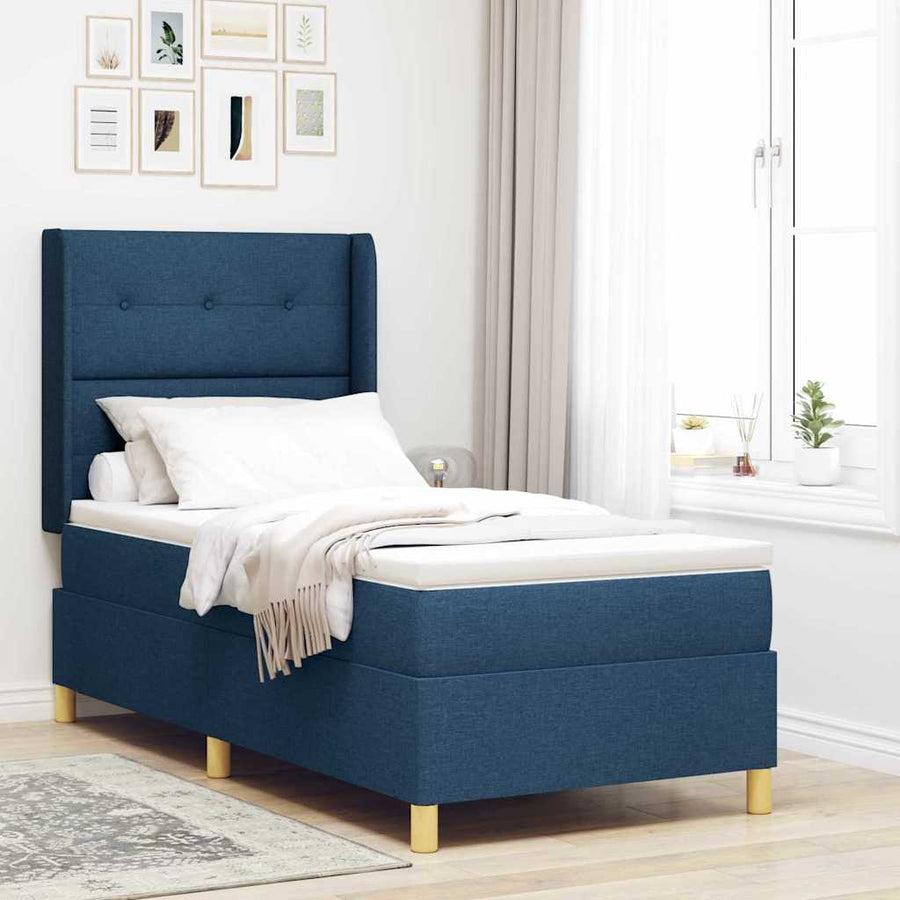 Boxspringbed met LED-stripverlichting Blauw 90 x 200 cm Stof