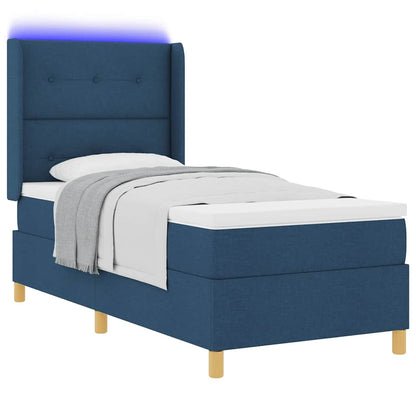 Boxspringbed met LED-stripverlichting Blauw 90 x 200 cm Stof
