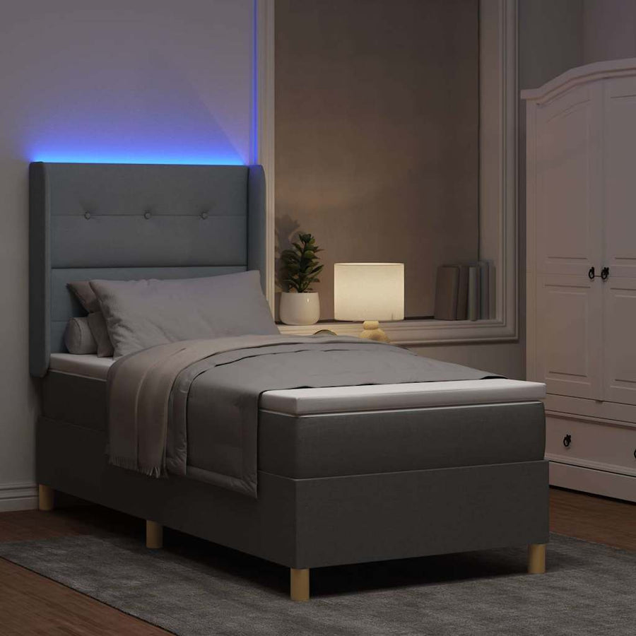 Boxspringbed met hoofdeinde Lichtgrijs 100 x 200 cm Stof