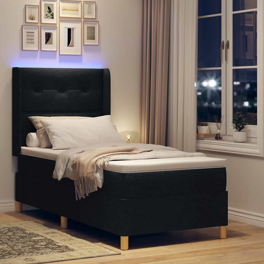 Boxspringbed met LED-stripverlichting Zwart 100 x 200 cm Stof