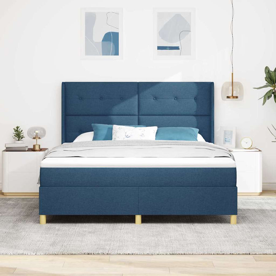 Boxspringbed met LED-stripverlichting Blauw 180 x 200 cm Stof