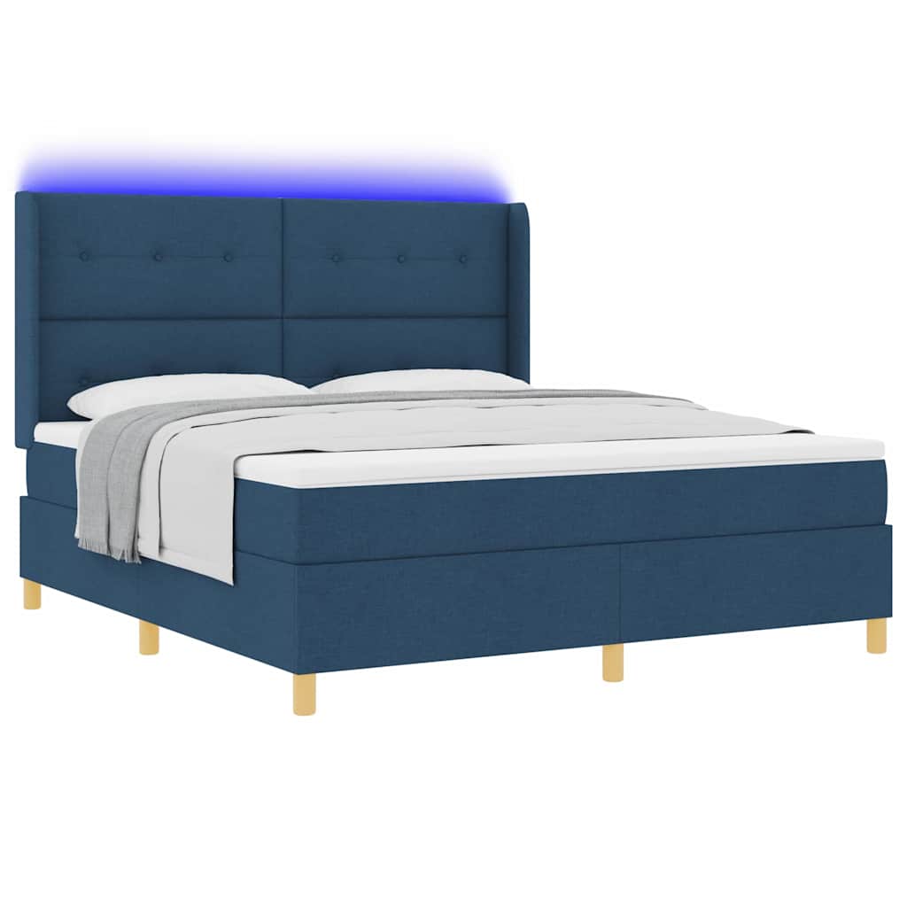 Boxspringbed met LED-stripverlichting Blauw 180 x 200 cm Stof