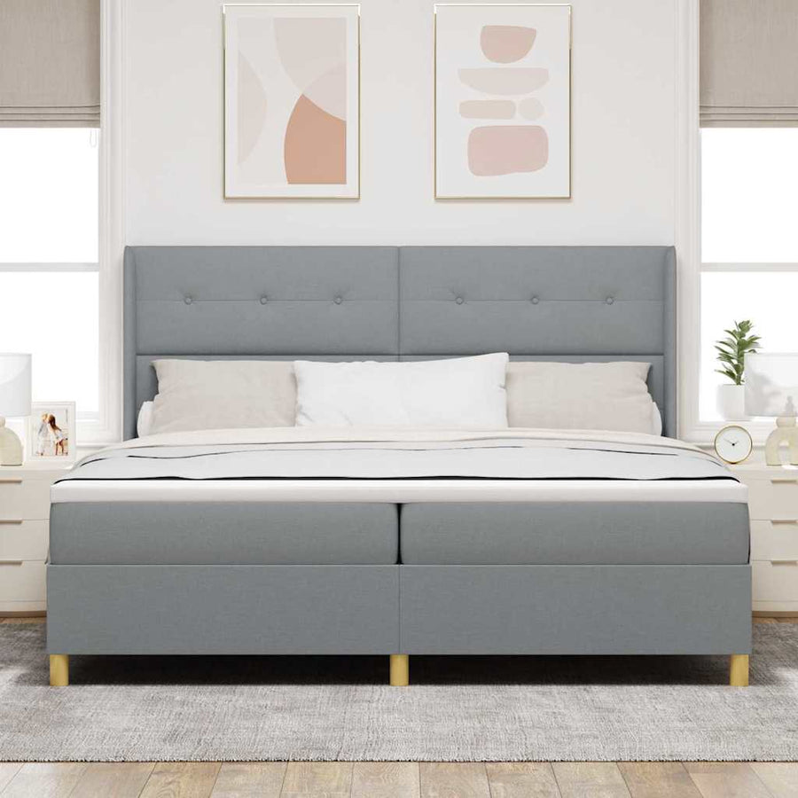 Boxspringbed met hoofdeinde Lichtgrijs 200 x 200 cm Stof