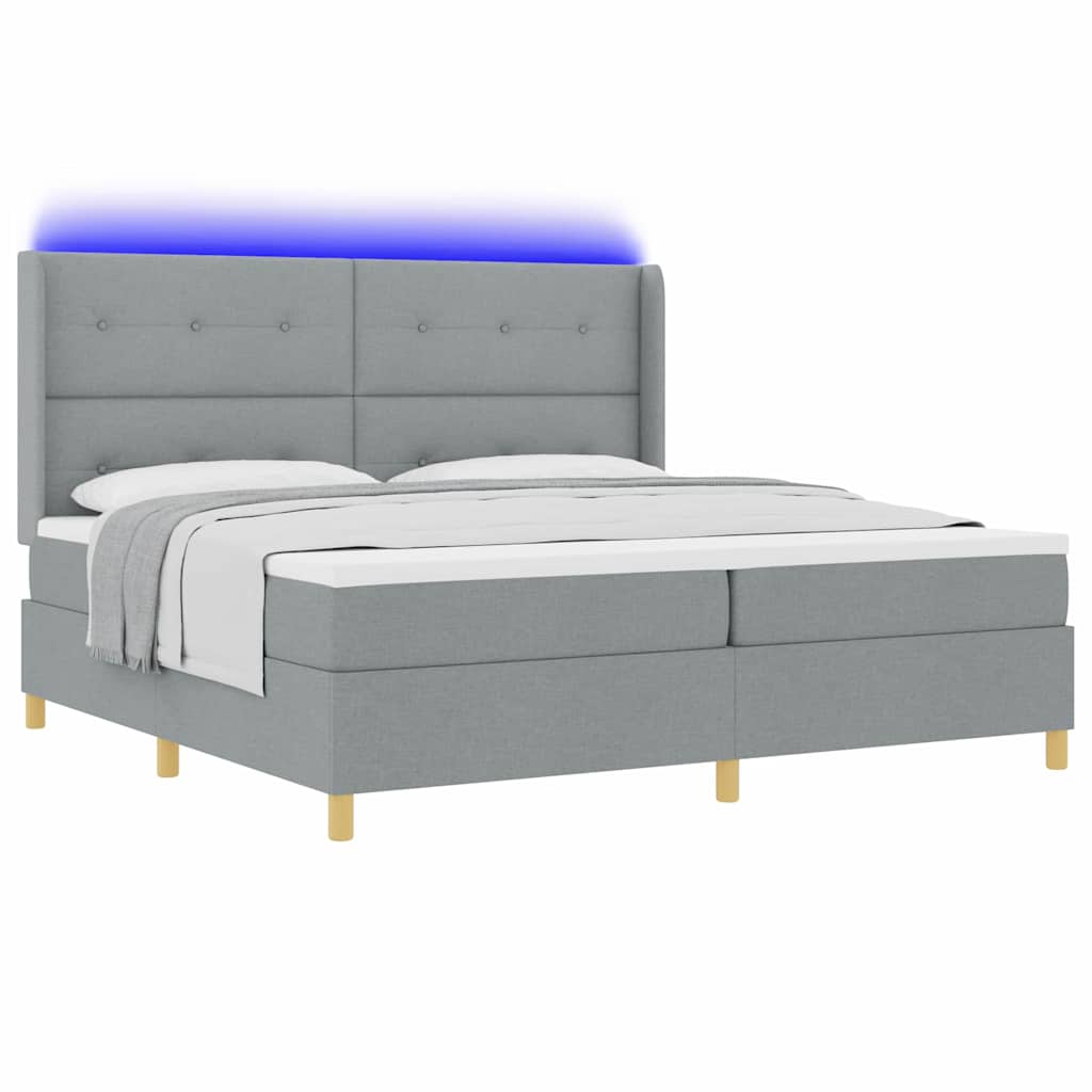 Boxspringbed met hoofdeinde Lichtgrijs 200 x 200 cm Stof