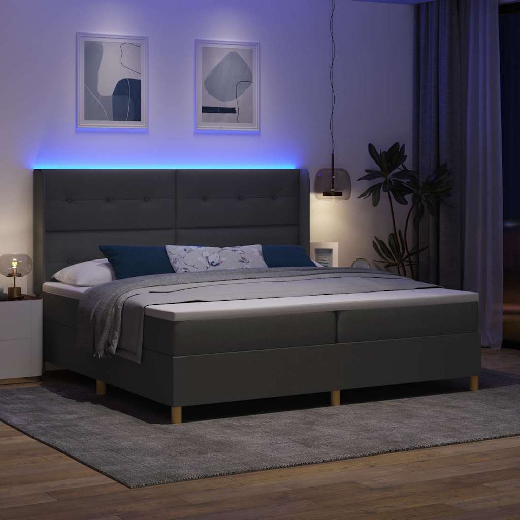 Boxspringbed met LED-stripverlichting Grijs 200 x 200 cm Stof
