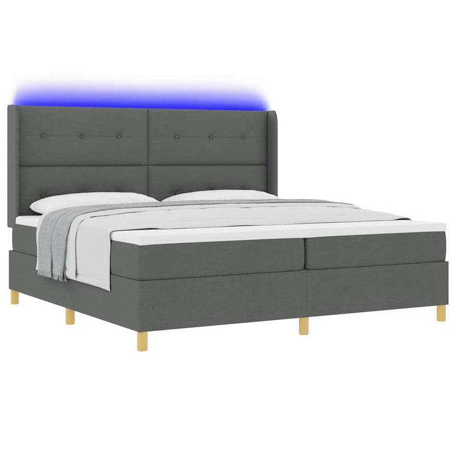 Boxspringbed met LED-stripverlichting Grijs 200 x 200 cm Stof