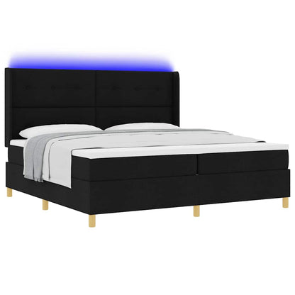 Boxspringbed met LED-stripverlichting Zwart 200 x 200 cm Stof