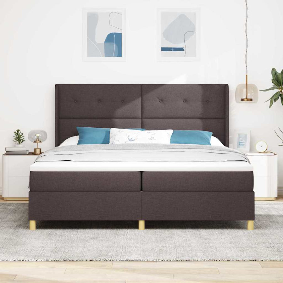 Boxspringbed met LED-stripverlichting Bruin 200 x 200 cm Stof