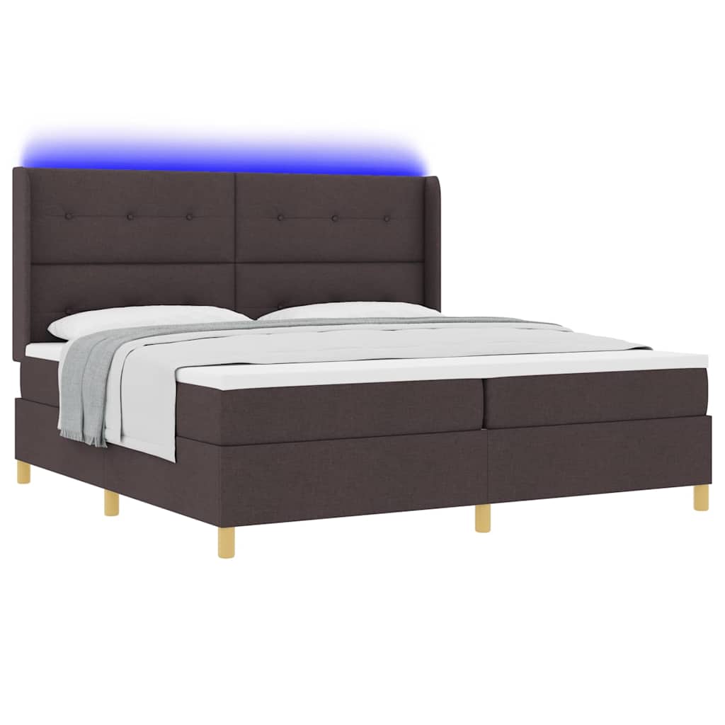 Boxspringbed met LED-stripverlichting Bruin 200 x 200 cm Stof
