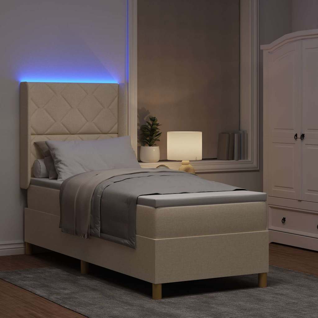 Boxspringbed met LED-stripverlichting Crème 80 x 200 cm Stof