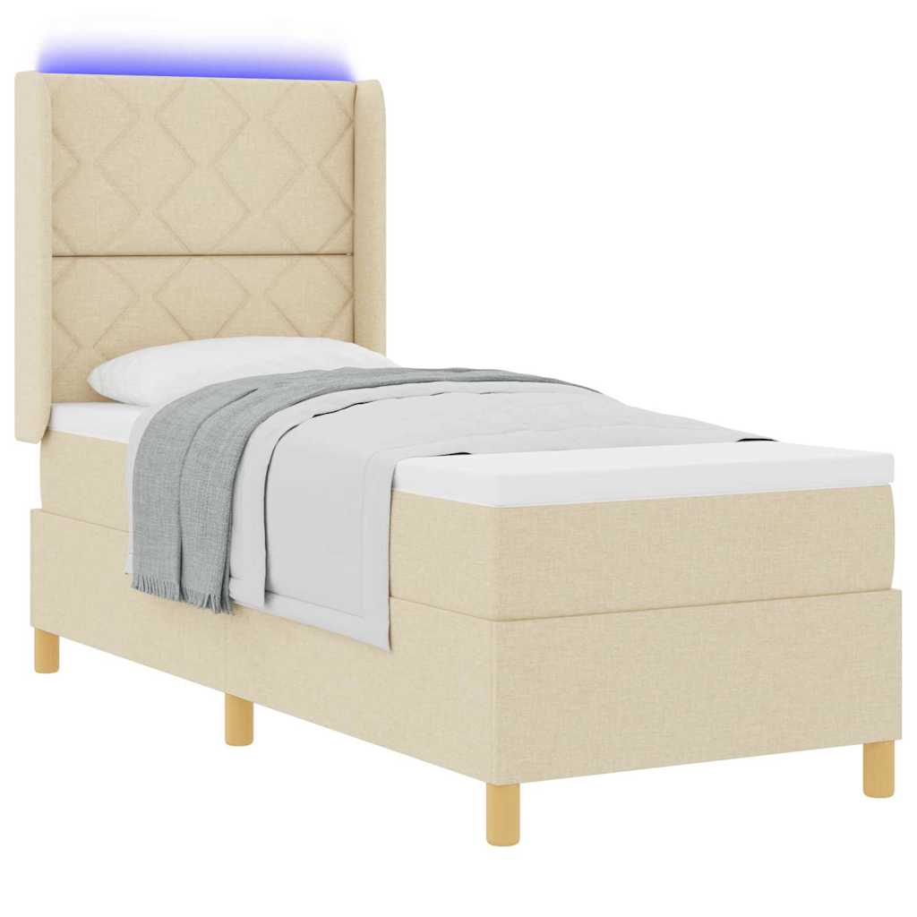 Boxspringbed met LED-stripverlichting Crème 80 x 200 cm Stof