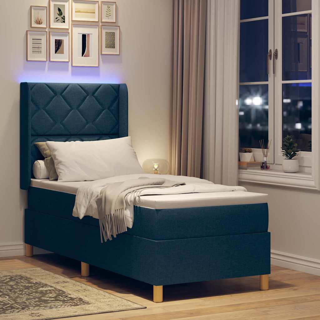 Boxspringbed met LED-stripverlichting Blauw 80 x 200 cm Stof