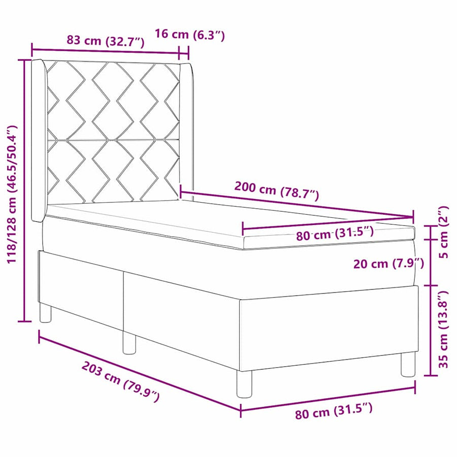 Boxspringbed met LED-stripverlichting Blauw 80 x 200 cm Stof