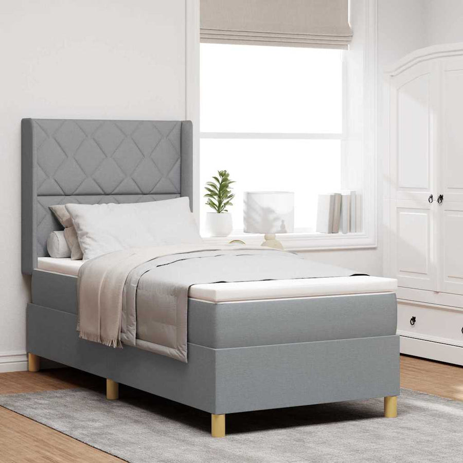 Boxspringbed met hoofdeinde Lichtgrijs 90 x 190 cm Stof