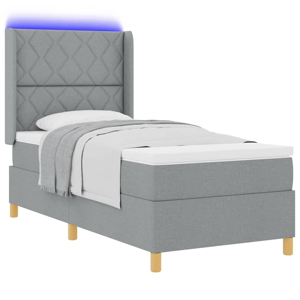 Boxspringbed met hoofdeinde Lichtgrijs 90 x 190 cm Stof