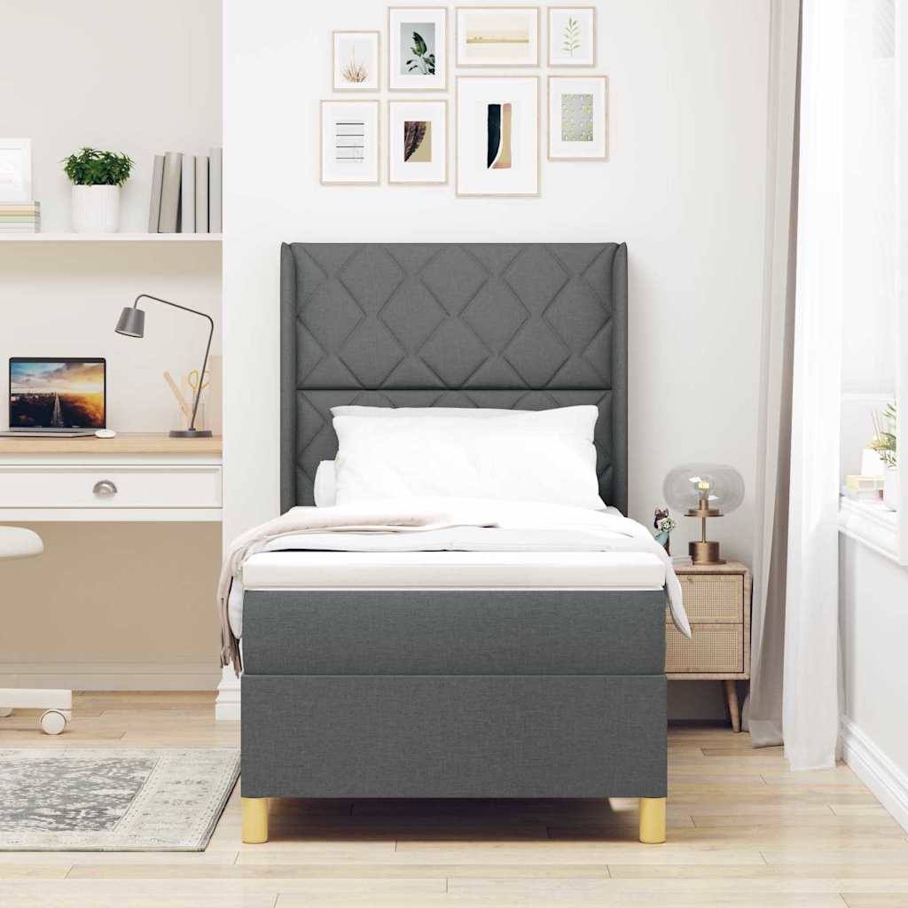 Boxspringbed met LED-stripverlichting Grijs 90 x 190 cm Stof